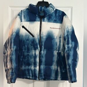 NWT Randomevent Womens Blue Tie Dye Duck Down Puffer‎ Jacket Streetwear - Size S
